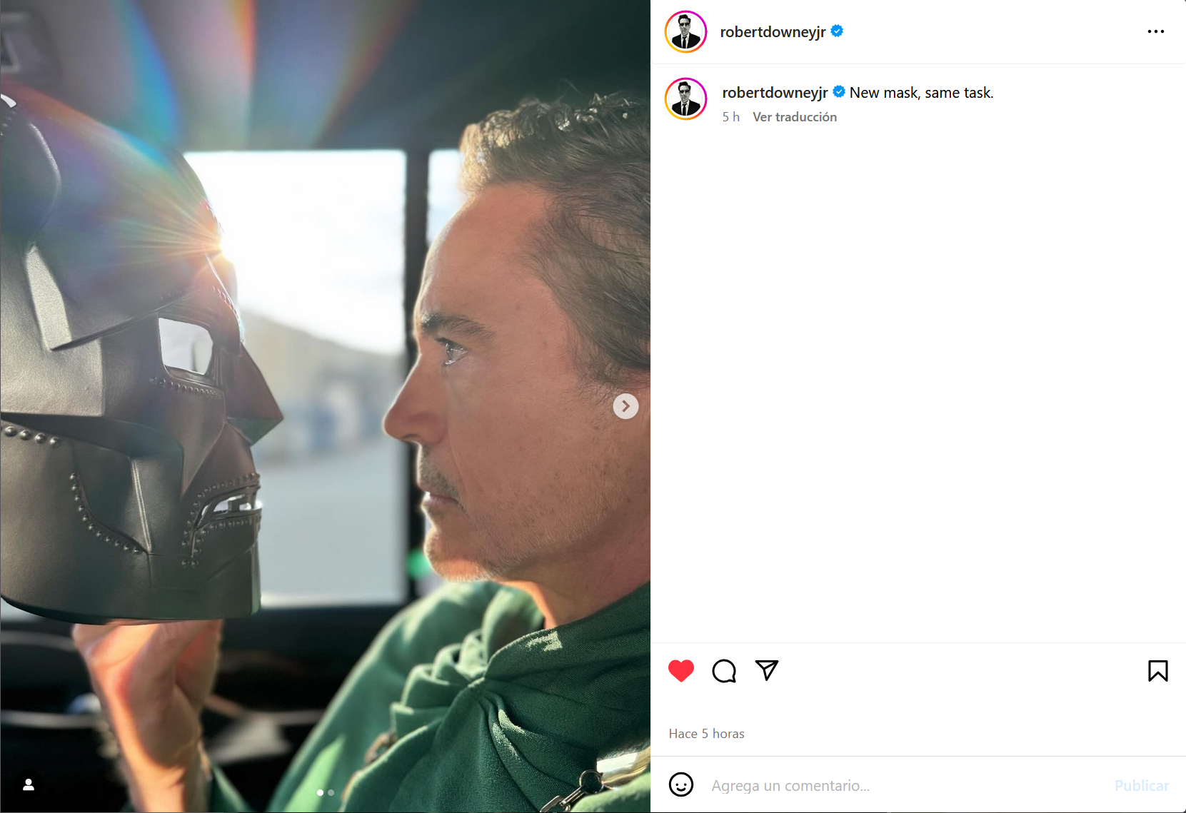 Así anunciaba en su cuenta de Instagram Robert Downey Jr su regreso con el mensaje ''New Mask,same task''